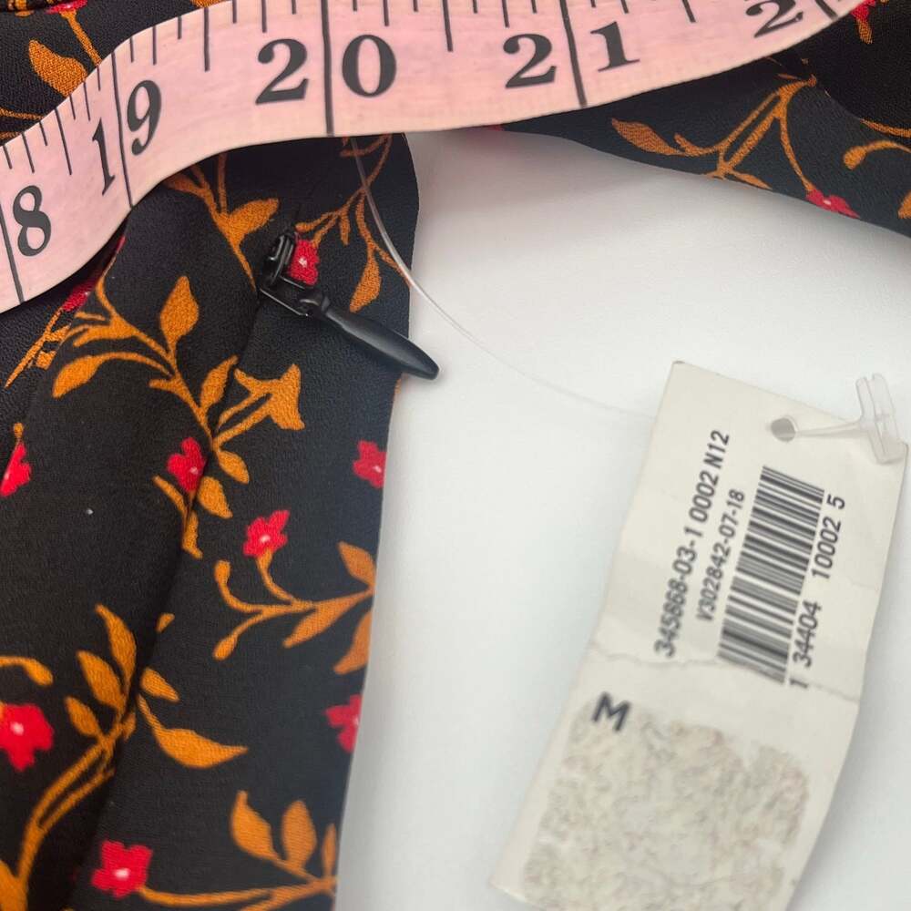 Floral Black Red Long Sleeve Faux Wrap Dress asymmetrical hem ruffle M prairie - Picture 6 of 8
